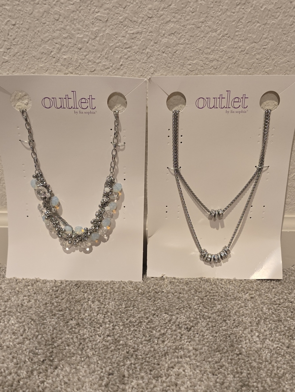 Lia Sophia Set Of 2:  Silver Crystal Statement Necklace - White/Silver